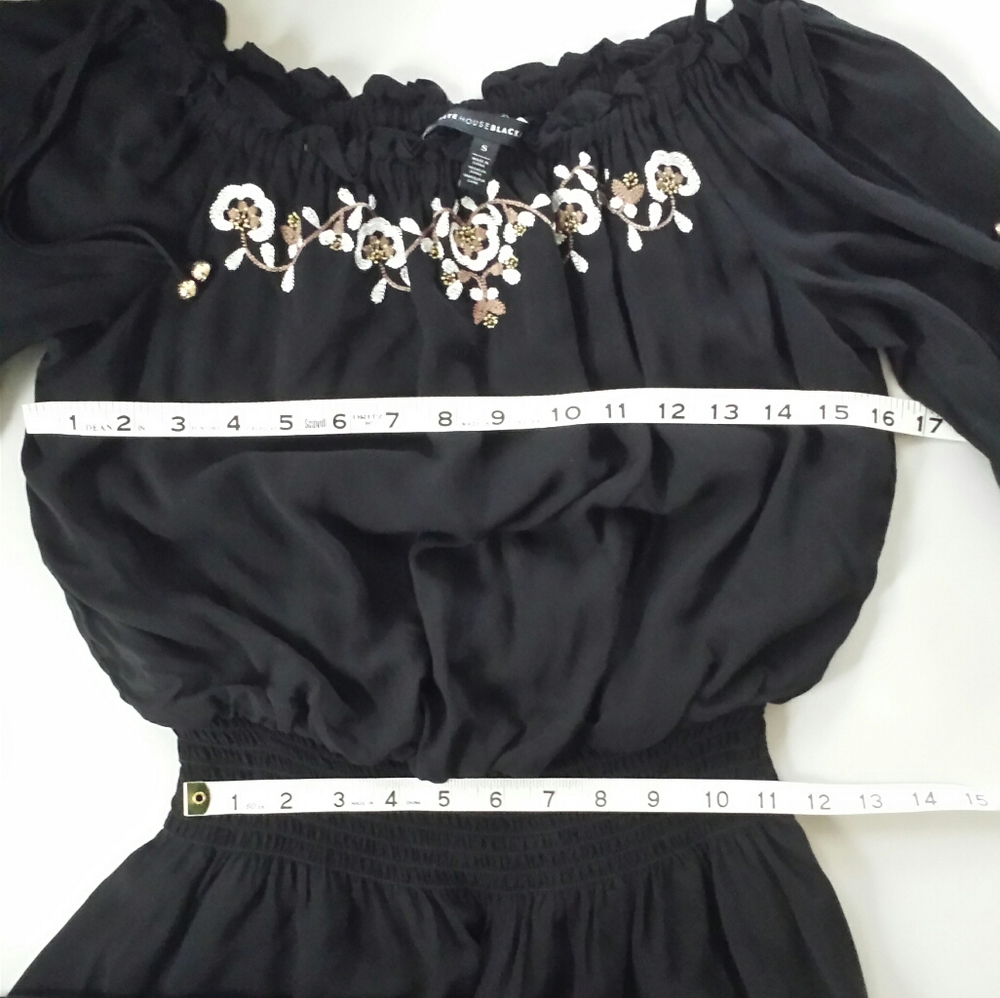 WHBM Black Embroidered Peasant Boho Dress Size S - Picture 7 of 9